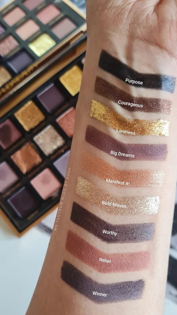 Huda Beauty Empowered palette swatches- Ms Tantrum Blog