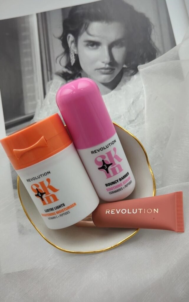 Peptides in skincare routine flatlay