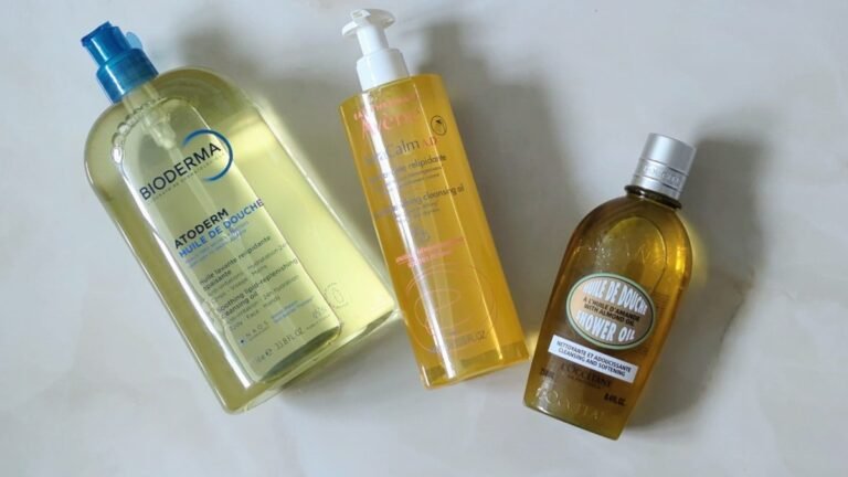A comparison of three iconic French shower oils: Bioderma Atoderm, Avène Xeracalm A.D, and L’Occitane Almond Shower Oil